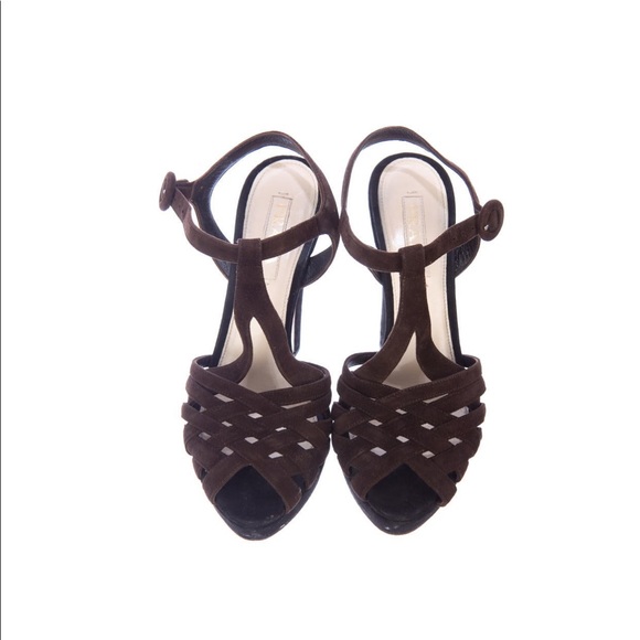 Prada Suede Black & Brown Platform Heels - Picture 3 of 14